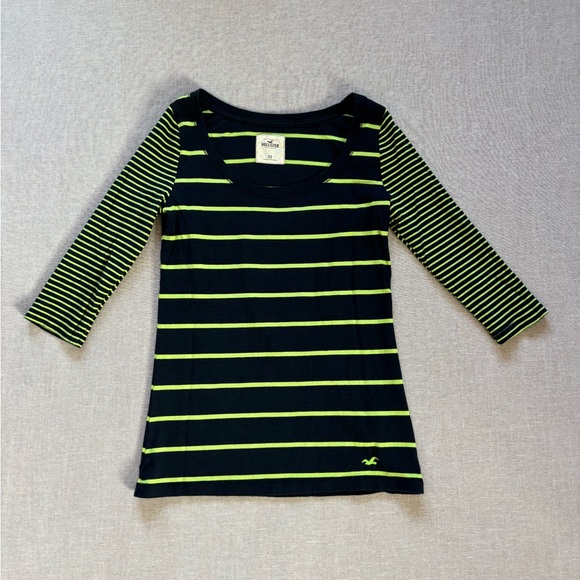 Hollister Tops - Hollister blue & green striped 3/4 sleeve top.